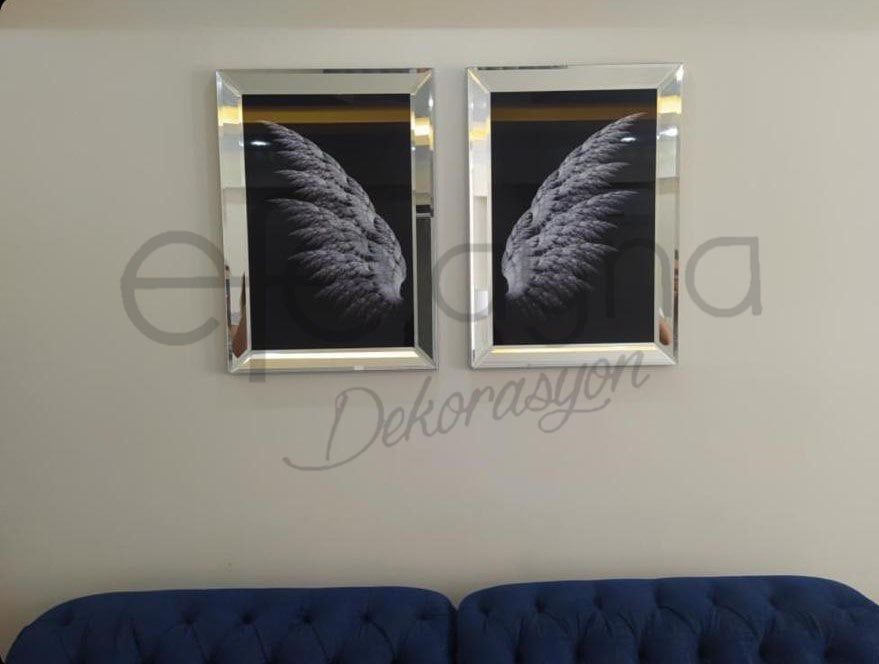 PERİ KANADI 2'Lİ GÜMÜŞ AYNA TABLO SETİ 40X60