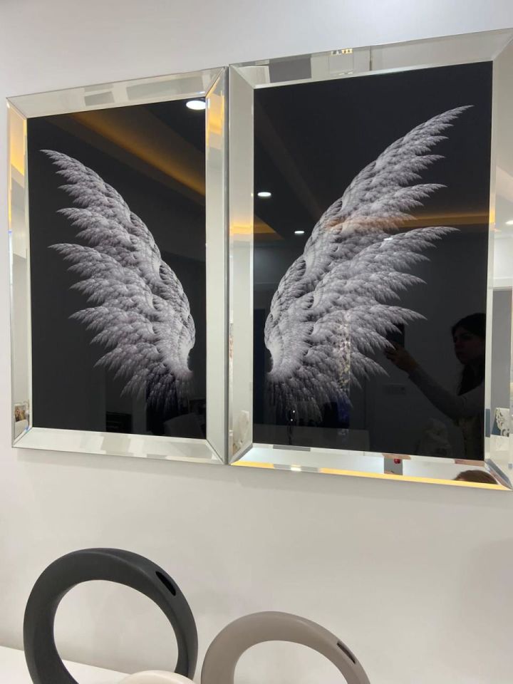 PERİ KANADI 2'Lİ GÜMÜŞ AYNA TABLO SETİ 40X60