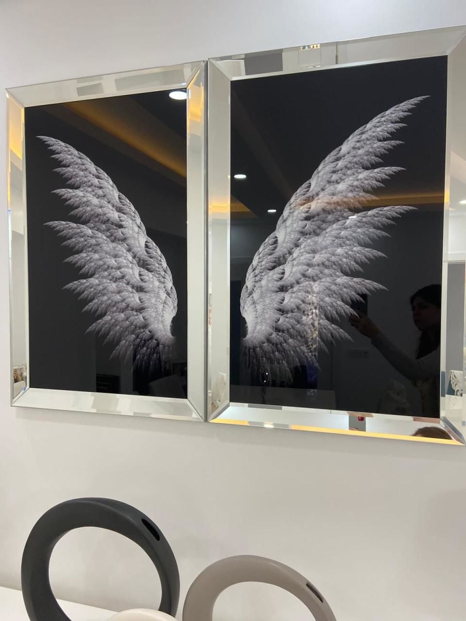 PERİ KANADI 2'Lİ GÜMÜŞ AYNA TABLO SETİ 60X90