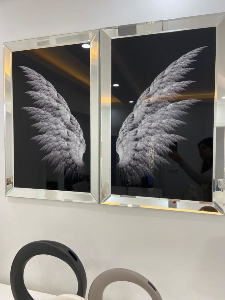 PERİ KANADI 2'Lİ GÜMÜŞ AYNA TABLO SETİ 60X90