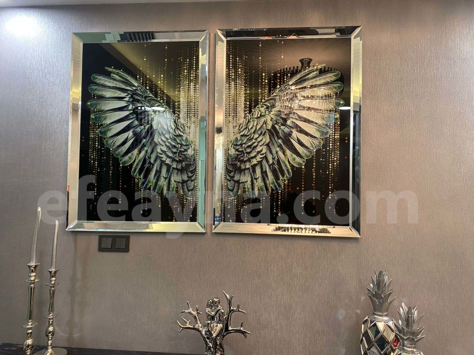 MELEK KANADI 2'Lİ GÜMÜŞ AYNA TABLO SETİ 60X90