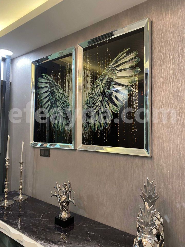 MELEK KANADI 2'Lİ GÜMÜŞ AYNA TABLO SETİ 60X90