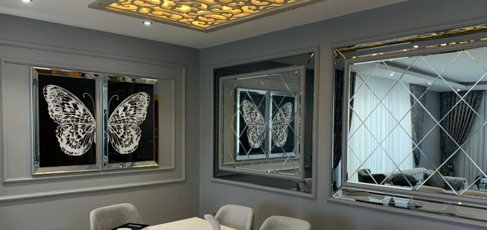 BEYAZ KELEBEK 2'Lİ GÜMÜŞ AYNA TABLO SETİ 40X60