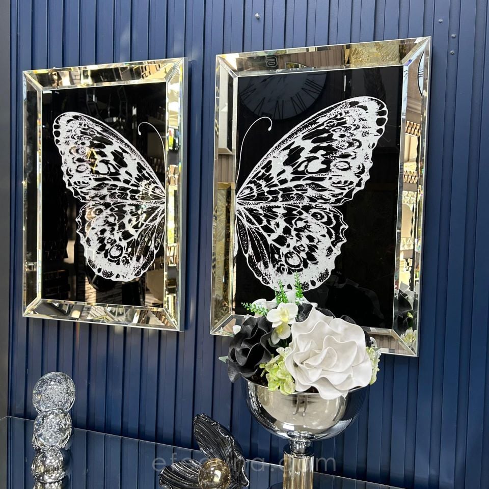 BEYAZ KELEBEK 2'Lİ GÜMÜŞ AYNA TABLO SETİ 50X70