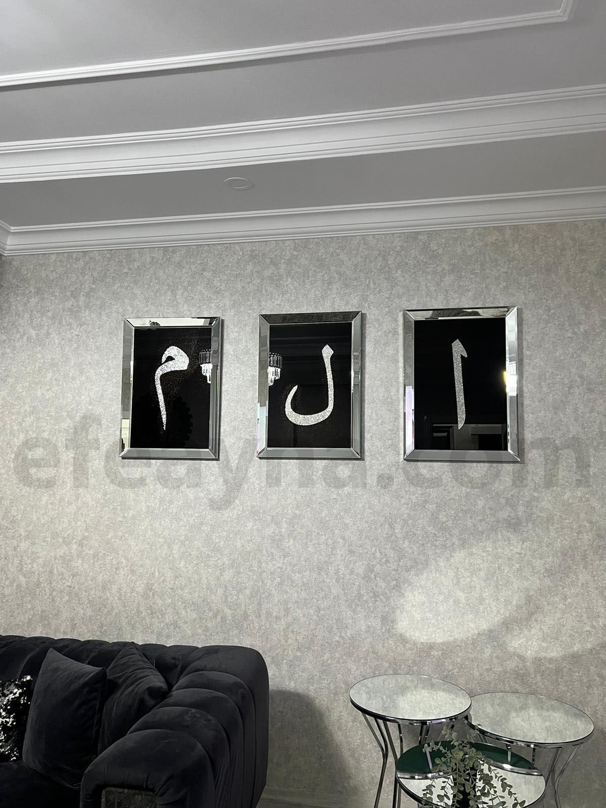 ELİF LAM MİM- 3'LÜ GÜMÜŞ AYNA TABLO SETİ 40X60