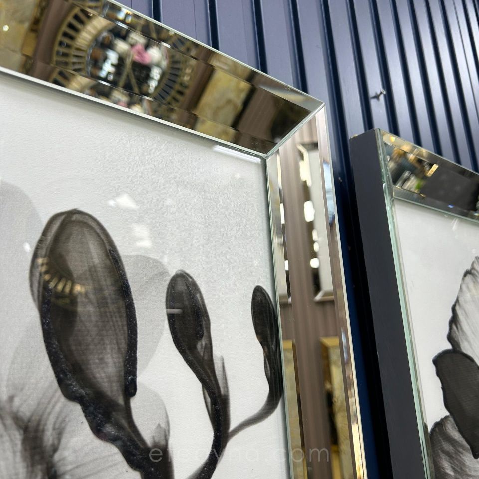 SİYAH ÇİÇEK-3'LÜ GÜMÜŞ AYNA TABLO SETİ