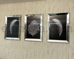 TÜY & KURUYAPRAK 3'LÜ GÜMÜŞ AYNA TABLO SETİ