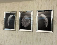 TÜY & KURUYAPRAK 3'LÜ GÜMÜŞ AYNA TABLO SETİ