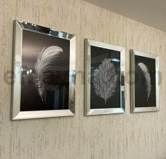 TÜY & KURUYAPRAK 3'LÜ GÜMÜŞ AYNA TABLO SETİ