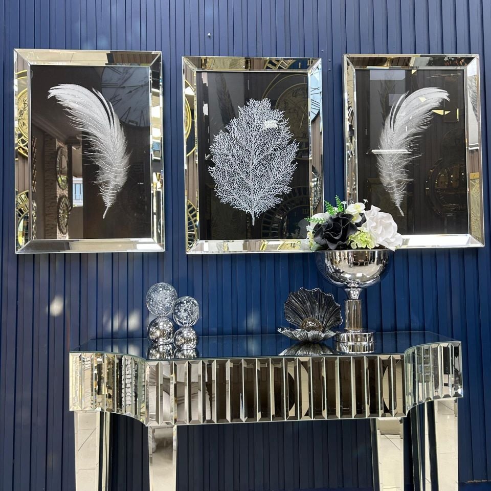 TÜY & KURUYAPRAK 3'LÜ GÜMÜŞ AYNA TABLO SETİ