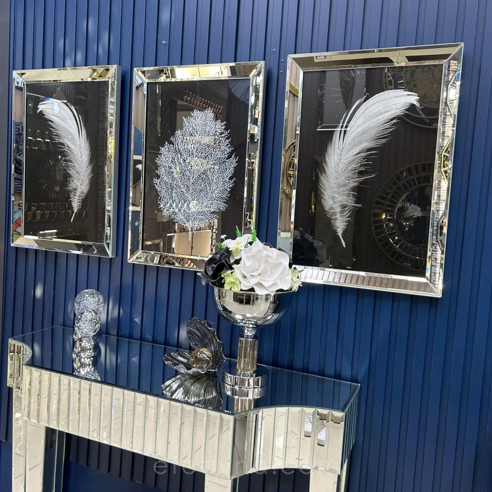 TÜY & KURUYAPRAK 3'LÜ GÜMÜŞ AYNA TABLO SETİ