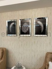 TÜY & KURUYAPRAK 3'LÜ GÜMÜŞ AYNA TABLO SETİ