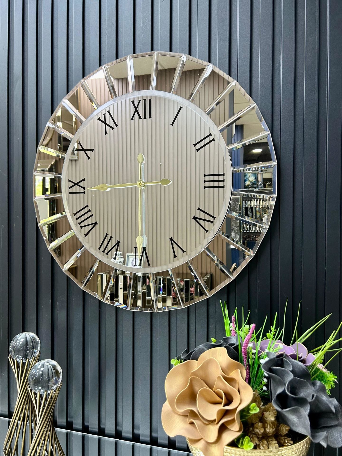 ÇİZGİ- BRONZ AYNA DUVAR SAATİ 70CM