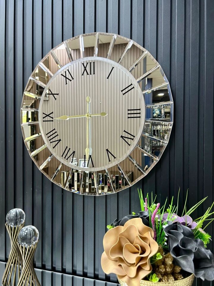 ÇİZGİ- BRONZ AYNA DUVAR SAATİ 70CM