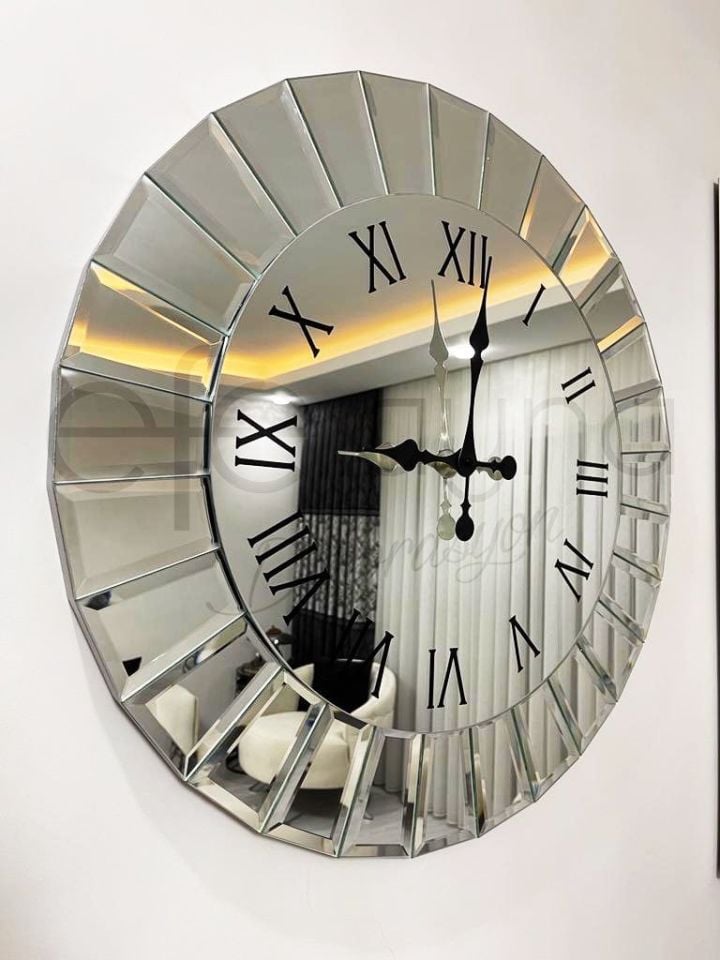 ÇİZGİ- GÜMÜŞ AYNA DUVAR SAATİ 70CM