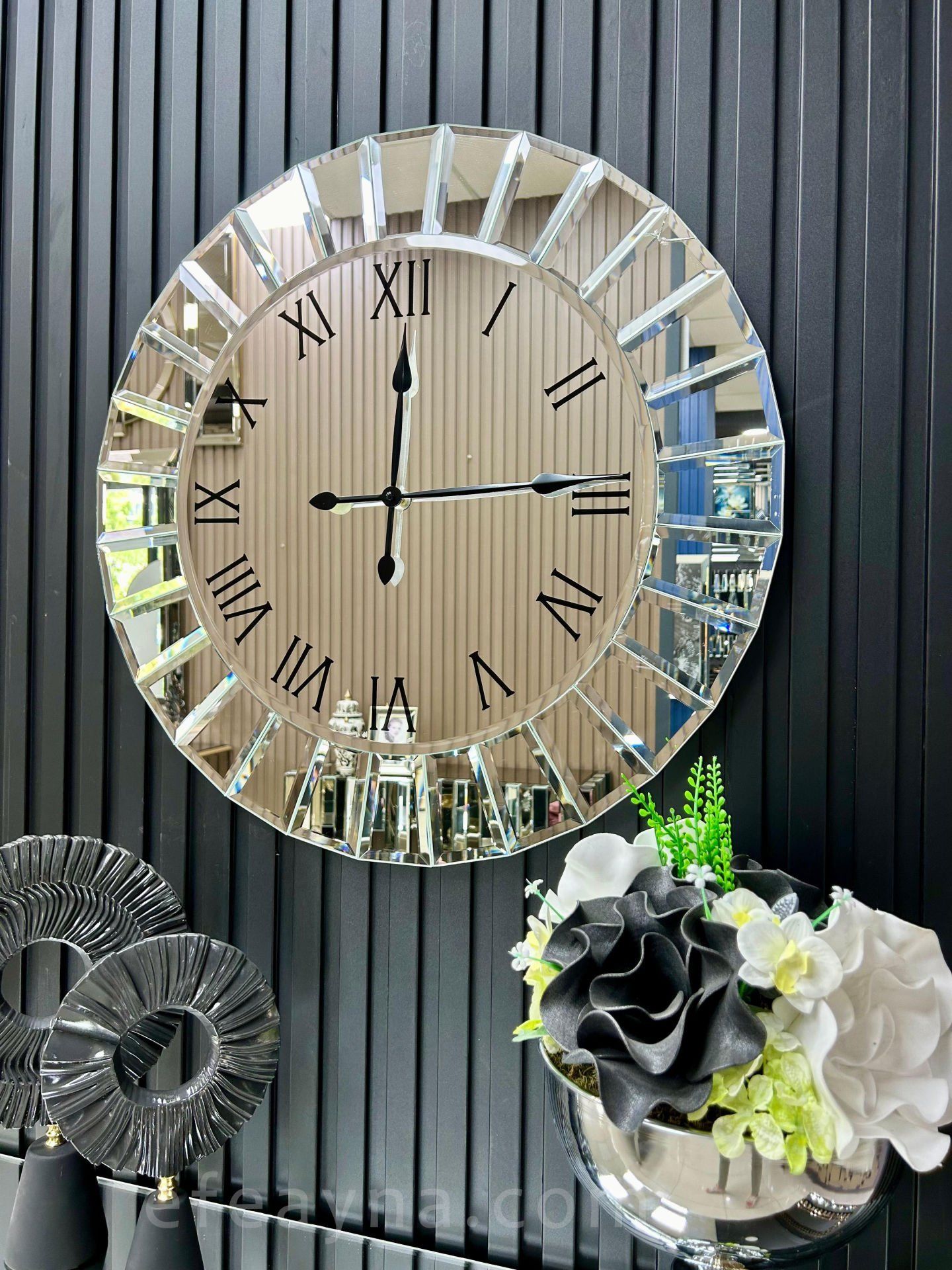 ÇİZGİ- GÜMÜŞ AYNA DUVAR SAATİ 70CM