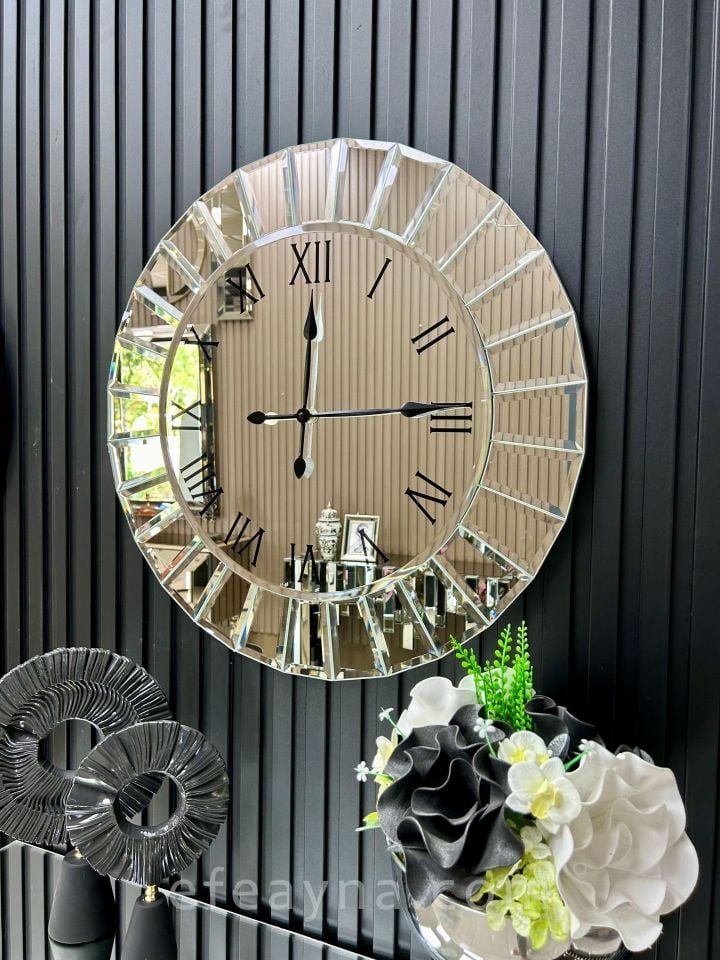 ÇİZGİ- GÜMÜŞ AYNA DUVAR SAATİ 70CM