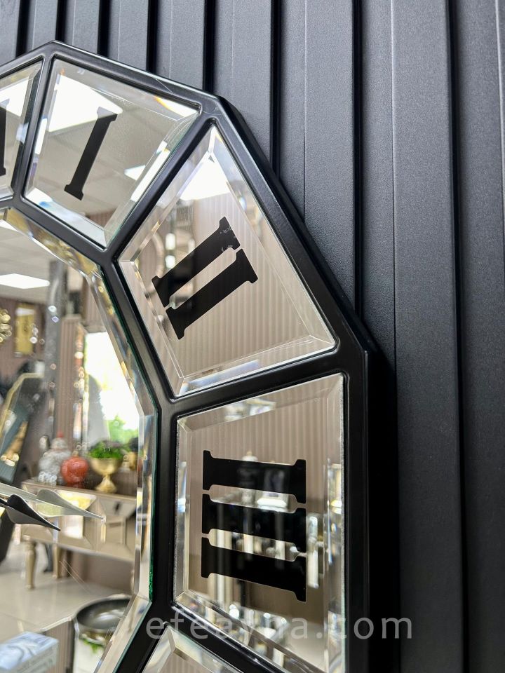 ONİKİGEN-SİYAH & GÜMÜŞ AYNA DUVAR SAATİ 70CM