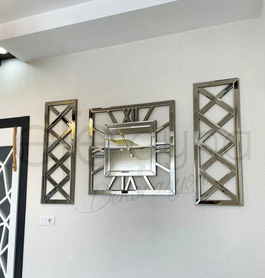 X MODEL -3'LÜ BRONZ AYNA SAAT SETİ