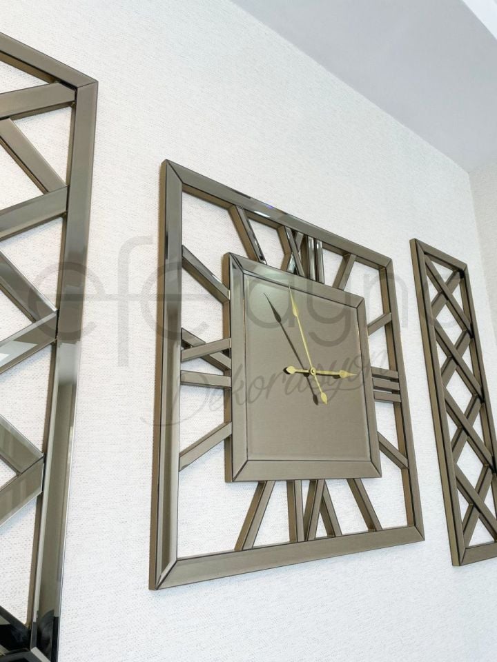 X MODEL -3'LÜ BRONZ AYNA SAAT SETİ