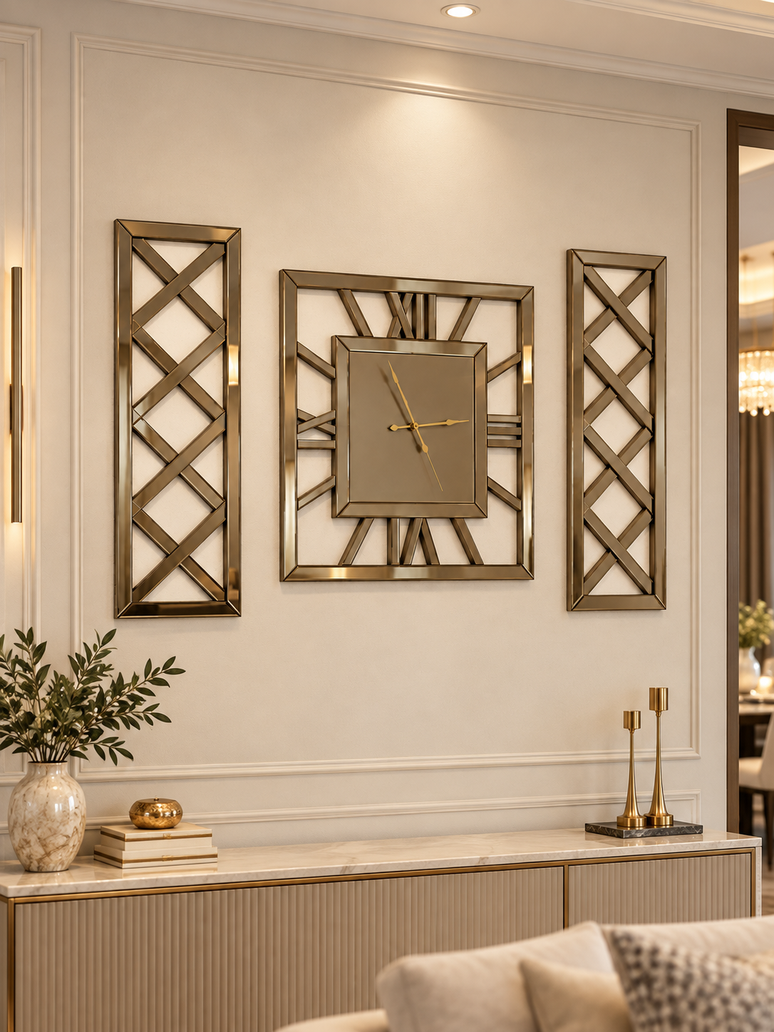 X MODEL -3'LÜ BRONZ AYNA SAAT SETİ