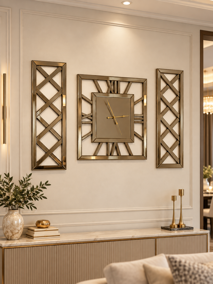 X MODEL -3'LÜ BRONZ AYNA SAAT SETİ