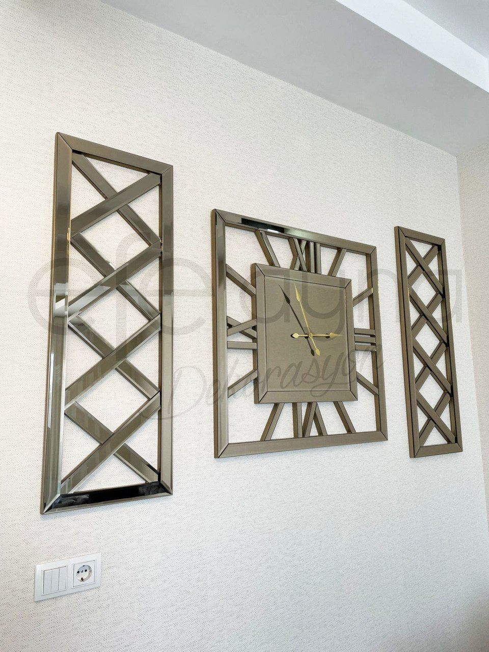 X MODEL -3'LÜ BRONZ AYNA SAAT SETİ