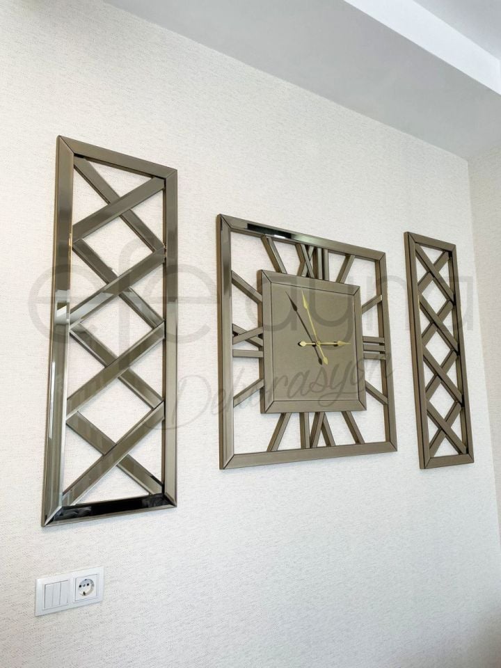 X MODEL -3'LÜ BRONZ AYNA SAAT SETİ