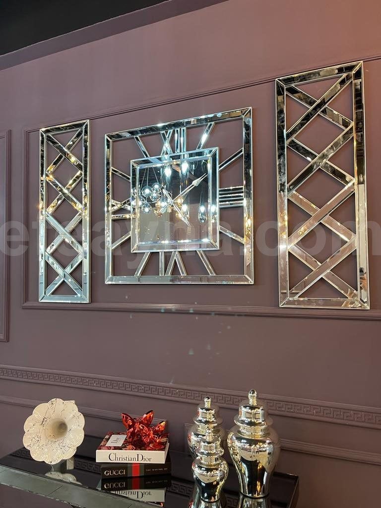 X MODEL -3'LÜ GÜMÜŞ AYNA SAAT SETİ