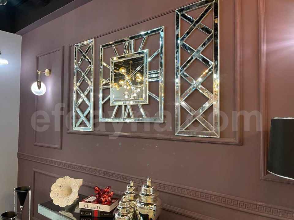 X MODEL -3'LÜ GÜMÜŞ AYNA SAAT SETİ