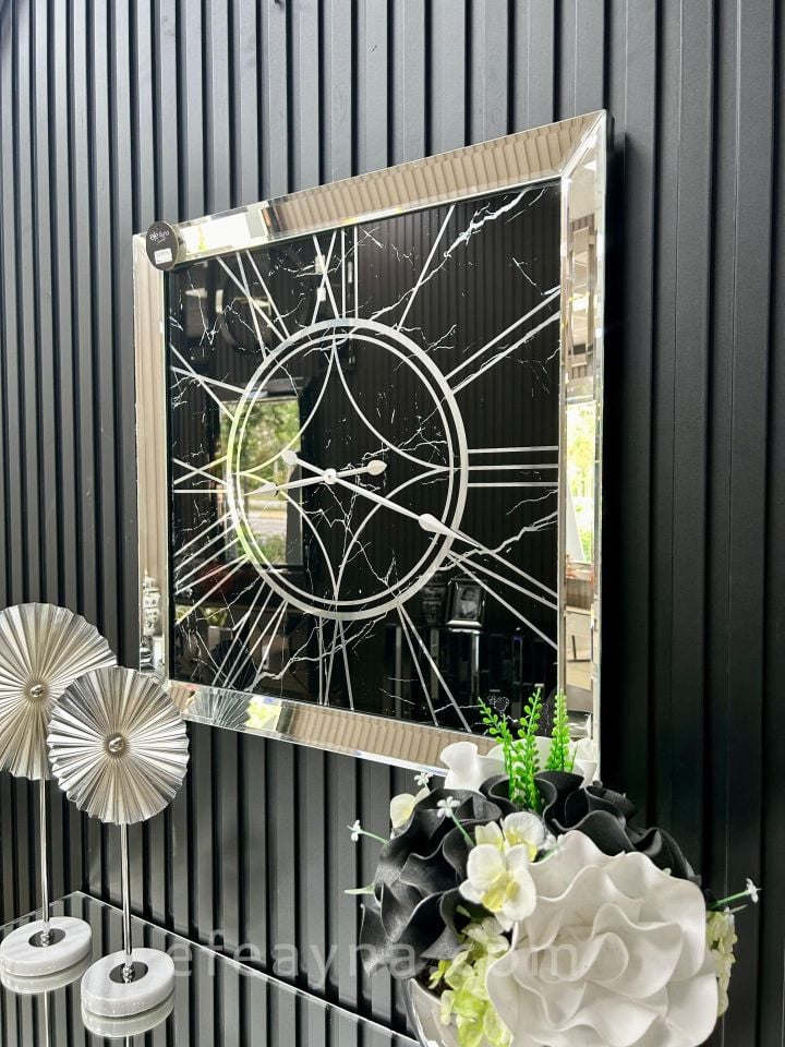 MERMER- SİYAH AYNA DUVAR SAATİ 70x70CM