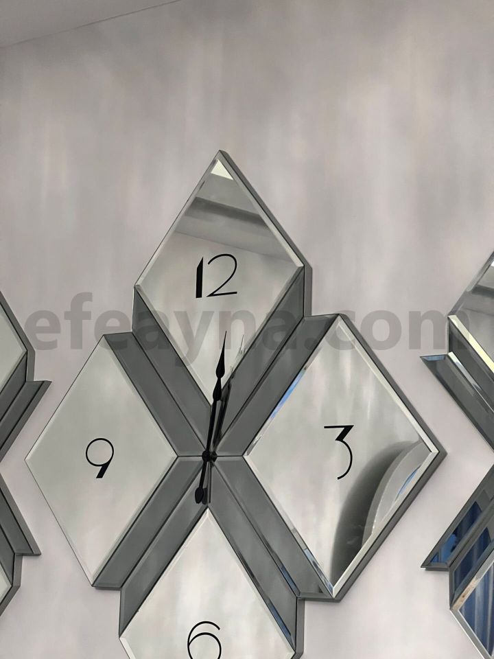 KÜP-3'LÜ FÜME & GÜMÜŞ AYNA DUVAR SAATİ SETİ