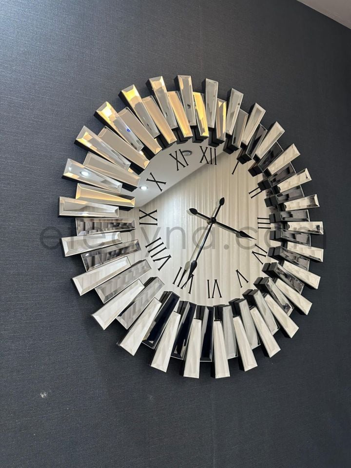 PİYANO-GÜMÜŞ AYNA DUVAR SAATİ 65cm