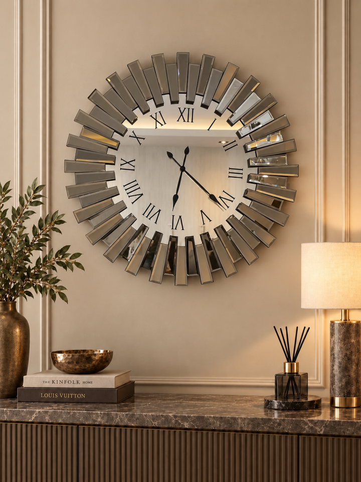 PİYANO-BRONZ AYNA DUVAR SAATİ