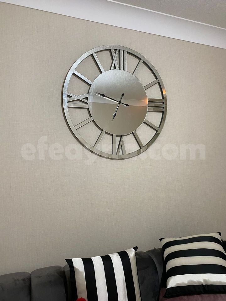 DIOR- GÜMÜŞ AYNA DUVAR SAATİ-90CM