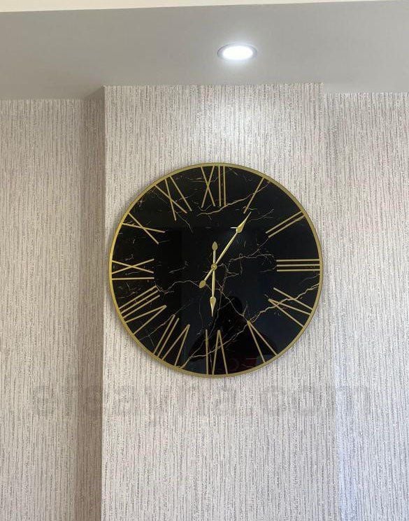 MERMER-SİYAH & GOLD DUVAR SAATİ 70CM