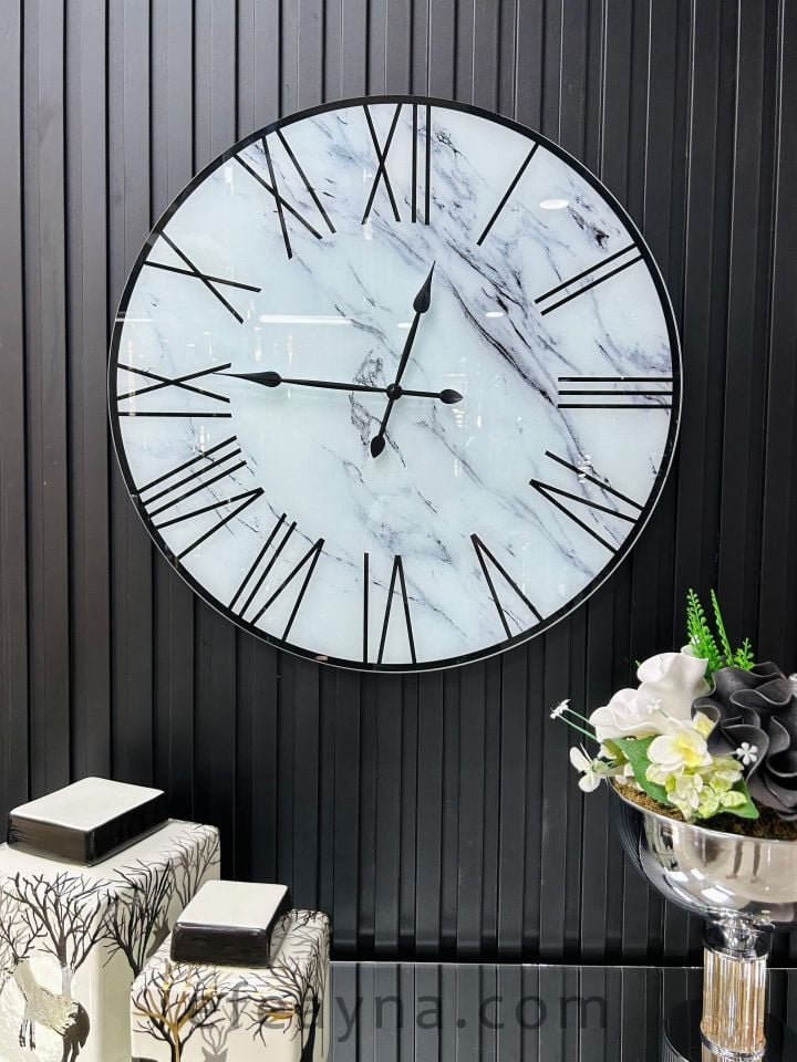 MERMER-SİYAH & BEYAZ DUVAR SAATİ 70CM