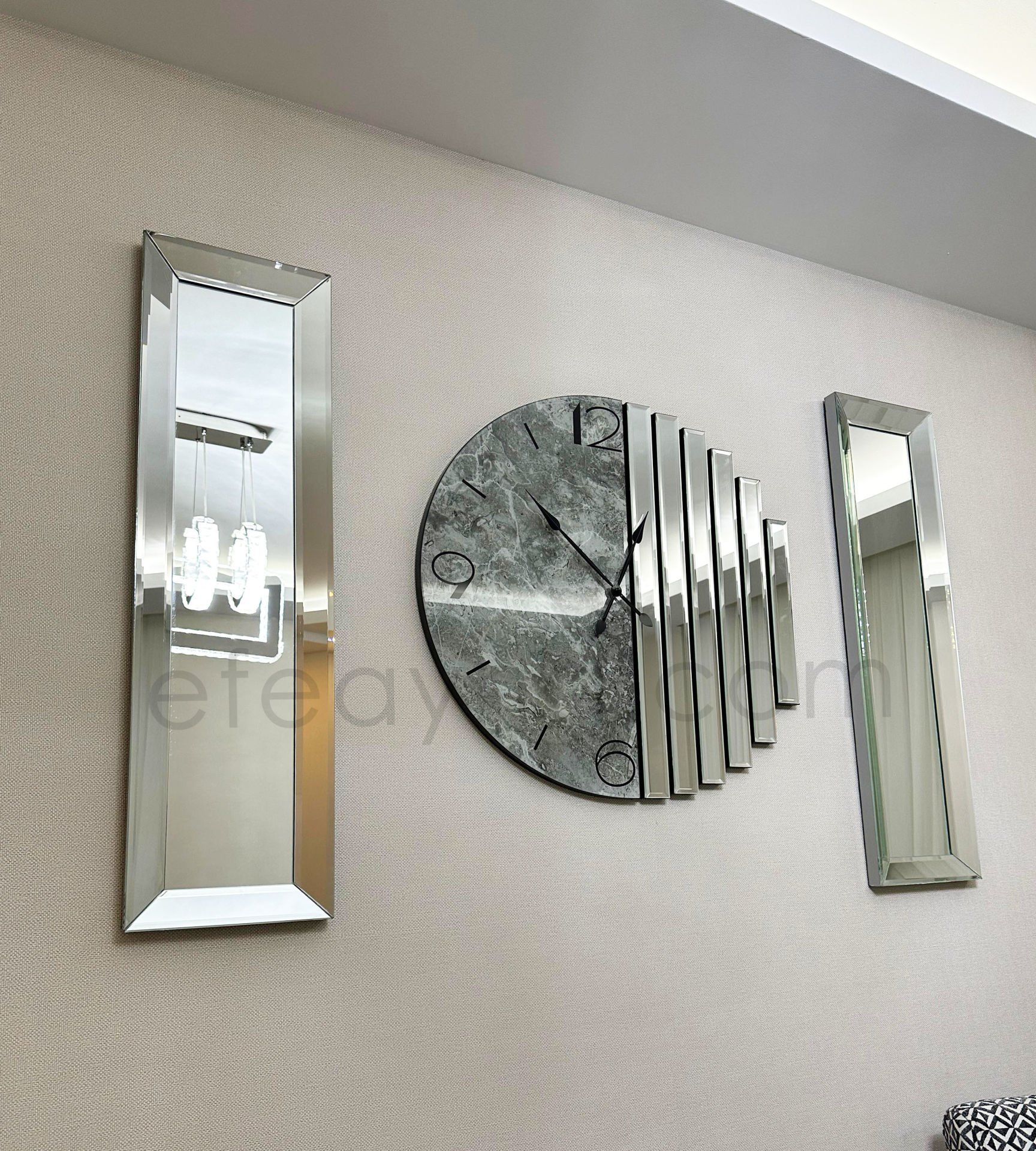 RİTMİK-3'LÜ GÜMÜŞ AYNA DUVAR SAATİ SETİ