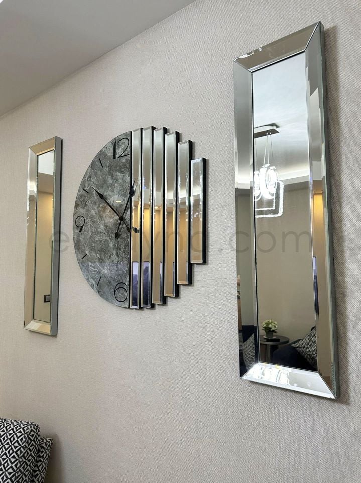 RİTMİK-3'LÜ GÜMÜŞ AYNA DUVAR SAATİ SETİ