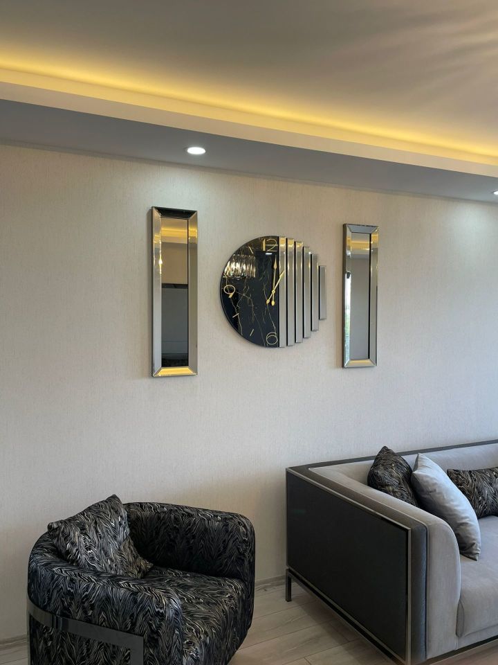 RİTMİK-3'LÜ BRONZ AYNA DUVAR SAATİ SETİ