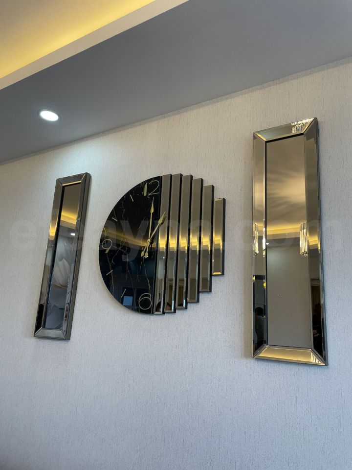 RİTMİK-3'LÜ BRONZ AYNA DUVAR SAATİ SETİ