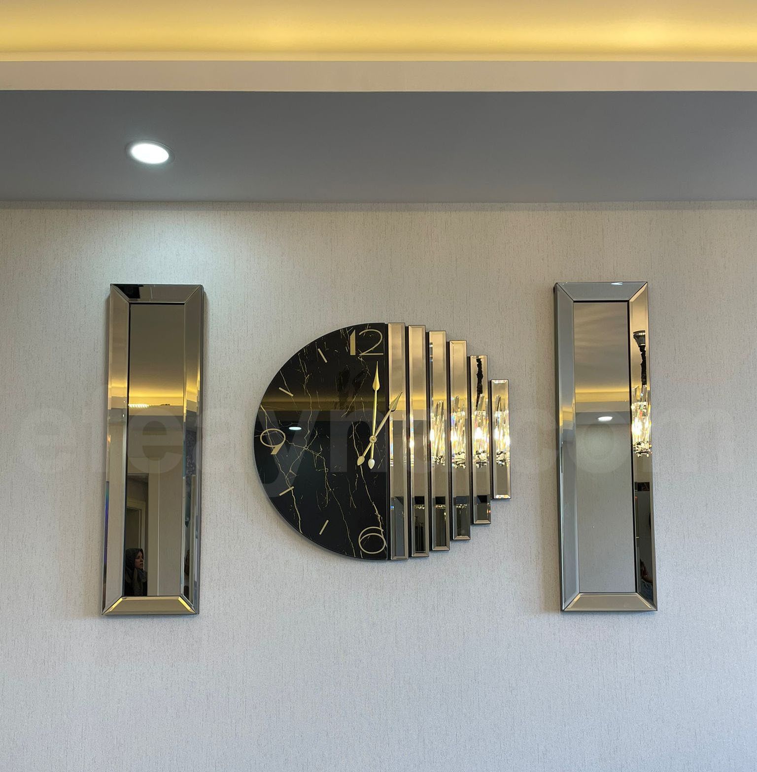 RİTMİK-3'LÜ BRONZ AYNA DUVAR SAATİ SETİ