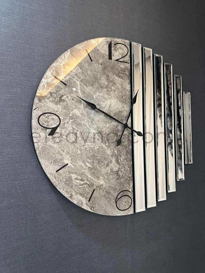 RİTMİK-GÜMÜŞ AYNA DUVAR SAATİ 70CM