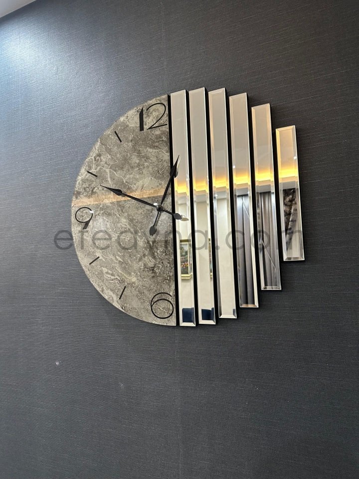 RİTMİK-GÜMÜŞ AYNA DUVAR SAATİ 70CM