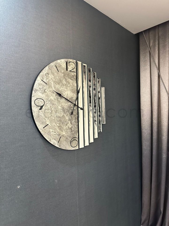 RİTMİK-GÜMÜŞ AYNA DUVAR SAATİ 70CM