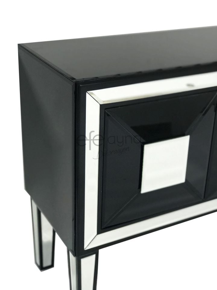 BOMBE KAPAKLI SİYAH AYNA DRESUAR