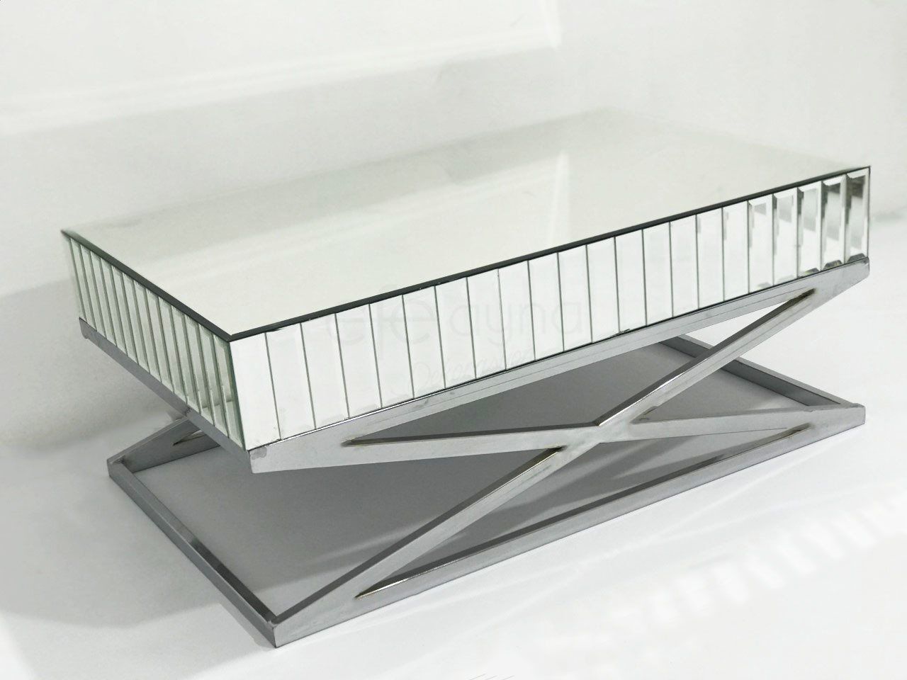 X AYAKLI GÜMÜŞ AYNA ORTA SEHPA