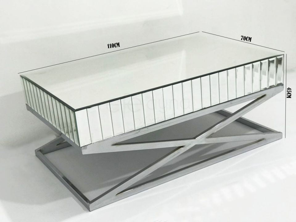 X AYAKLI GÜMÜŞ AYNA ORTA SEHPA