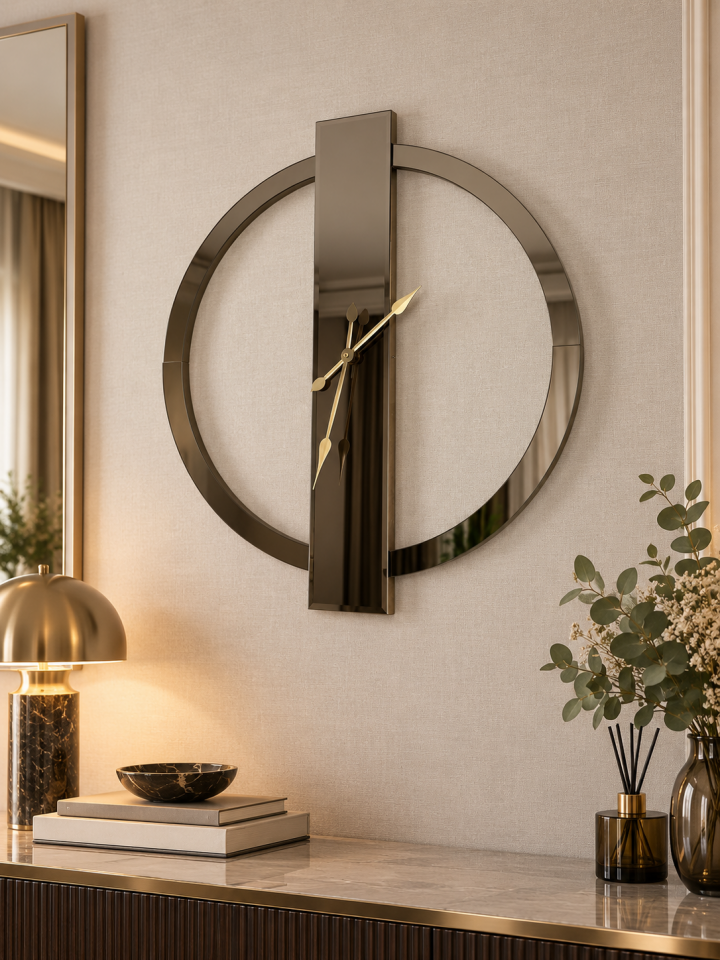 YÜZÜK-BRONZ AYNA DUVAR SAATİ 70x80CM