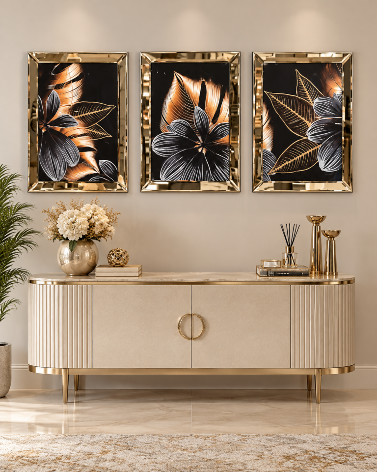 GOLD FLOWER 3'LÜ BRONZ AYNA TABLO SETİ